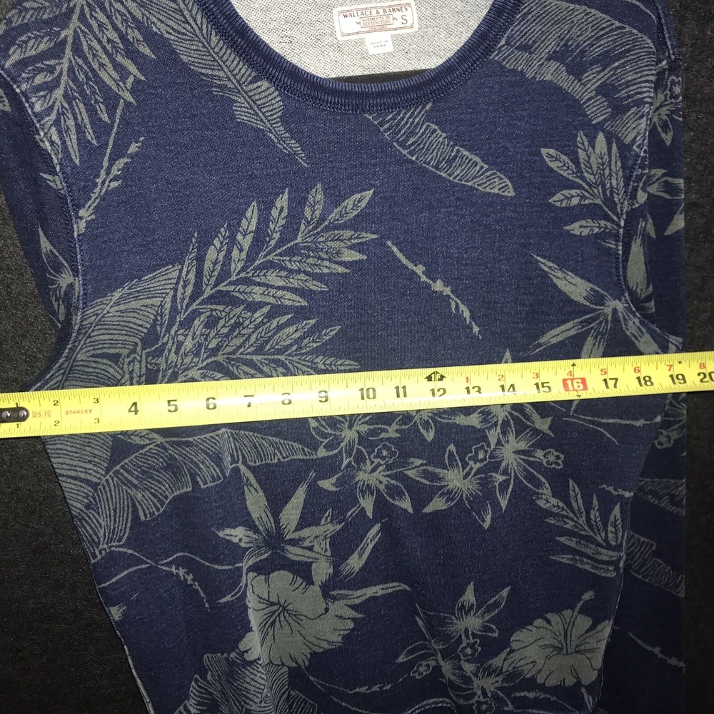 Wallace & Barnes Terry Sweatshirt Blue Floral Crew Pullover‎ Sweater Mens Small - Picture 6 of 9